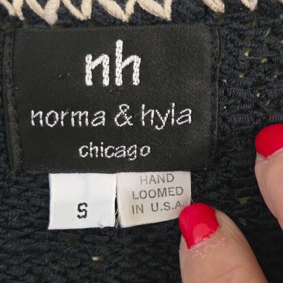 Vintage Norma& Hyla Hand Loomed In USA Unique Design Navy Cardigan Sweater Size - Picture 7 of 8